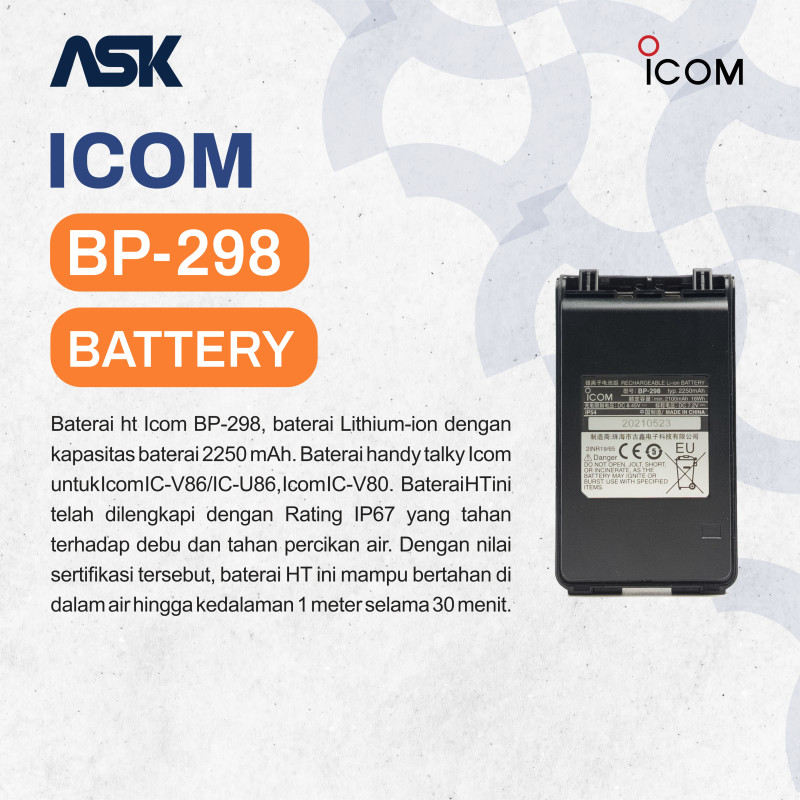 Battery Handy Talky BP-298 ICOM / Baterai HT BP298 ICOM
