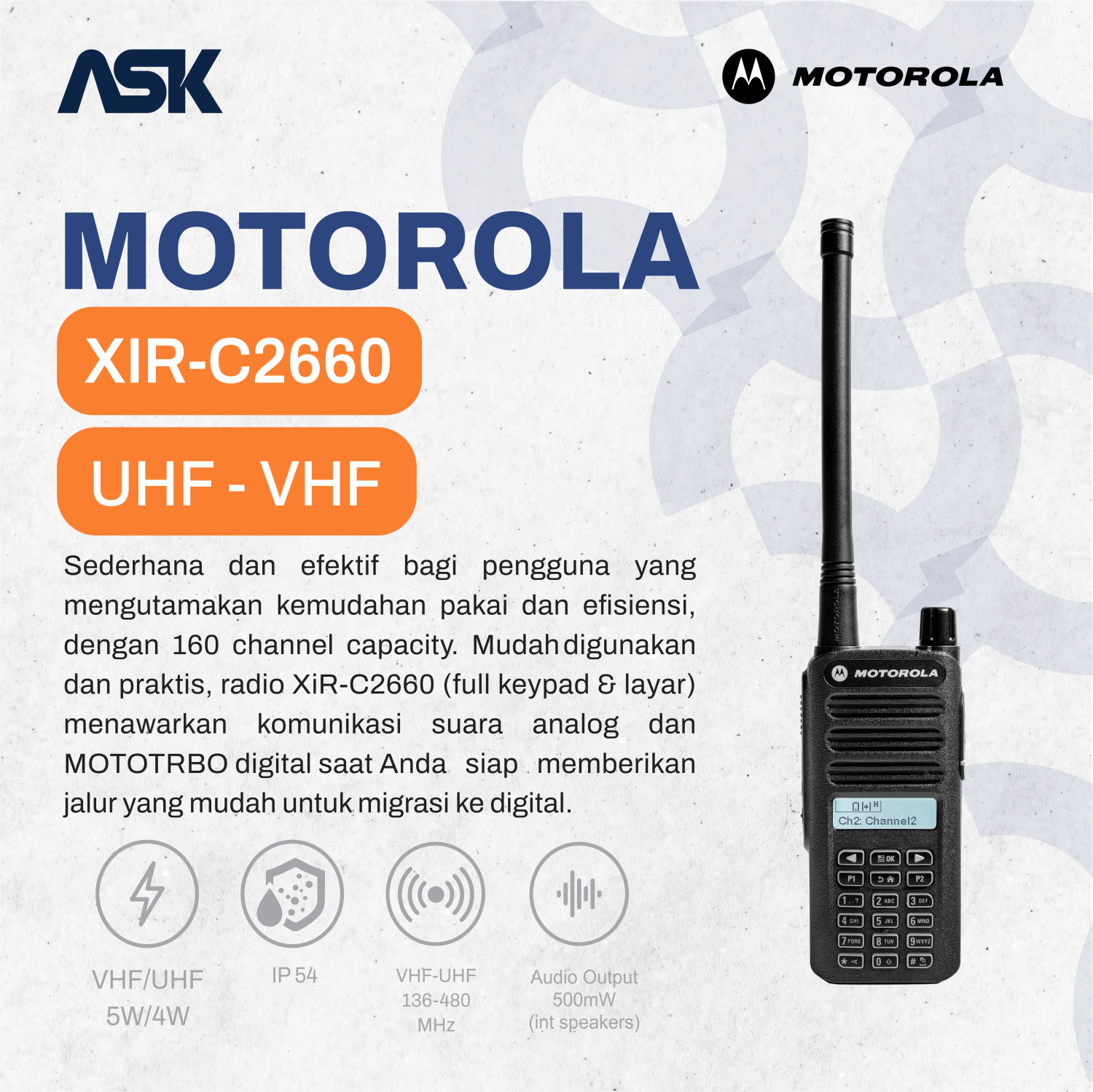Handy Talky Motorola - XiR-C2660 VHF/UHF