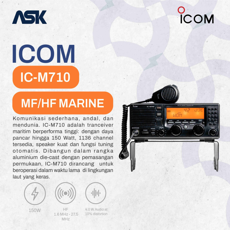 SSB  ICOM - M710 Marine | MF/HF 500 kHz to 29.9999 MHz.
