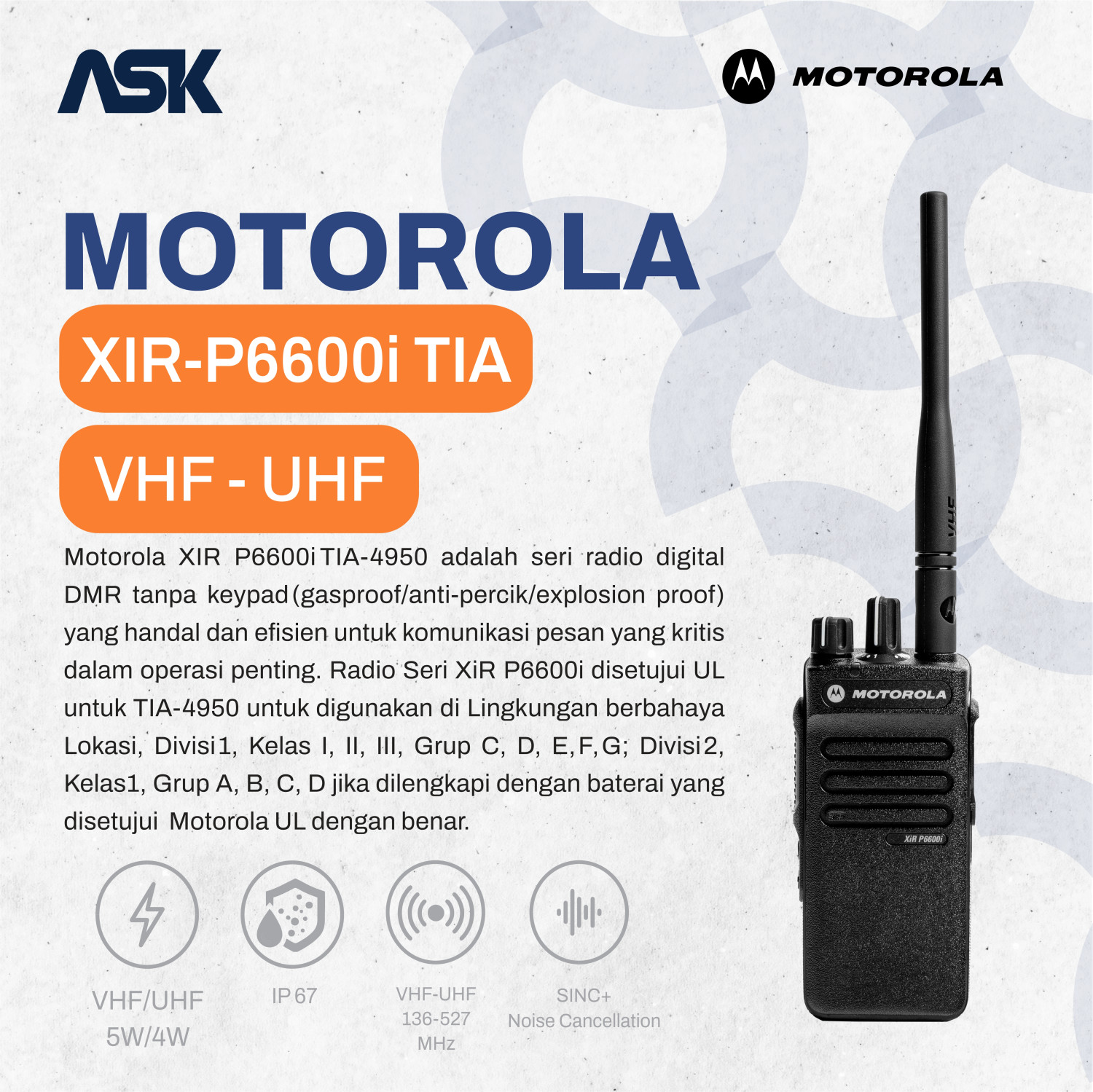 Handy Talky Motorola - XiR-P6600i TIA VHF/UHF