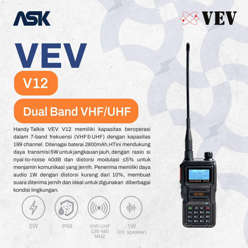 Handy Talky VEV - V12 | Dual  VHF 136-174MHz UHF 400-480Mhz