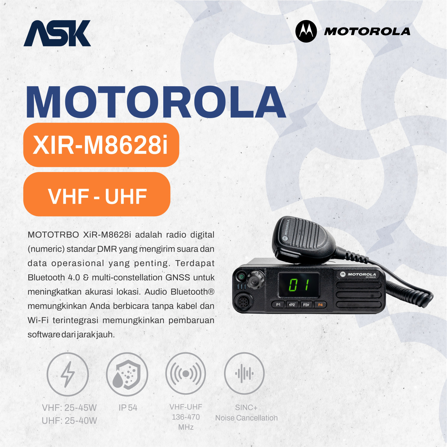 Mobile Radio Motorola - XiR-M8628i | 40 Watt | UHF 350-400MHz