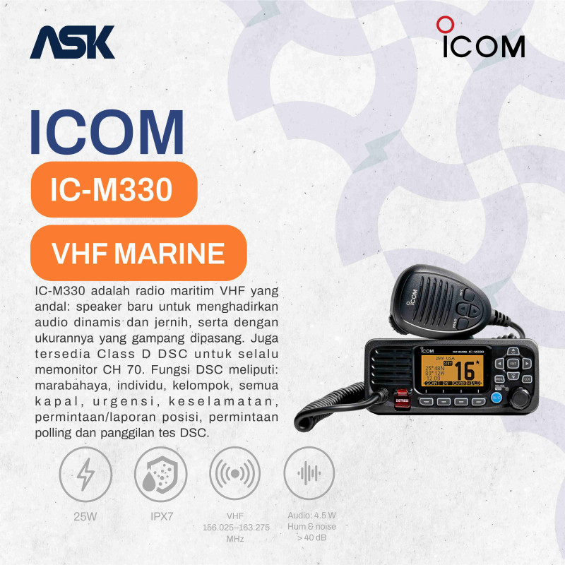 Mobile Radio ICOM - IC-M330G Marine | GPS VHF  156.050–163.275 MHz