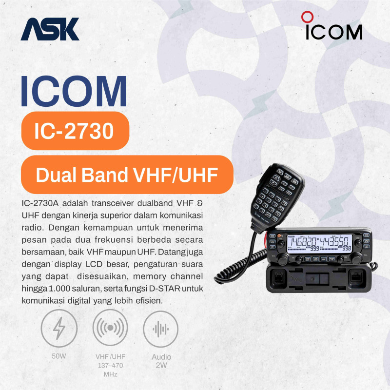 Mobile Radio ICOM - IC2730A | VHF 137–174MHz UHF 400–470MHz