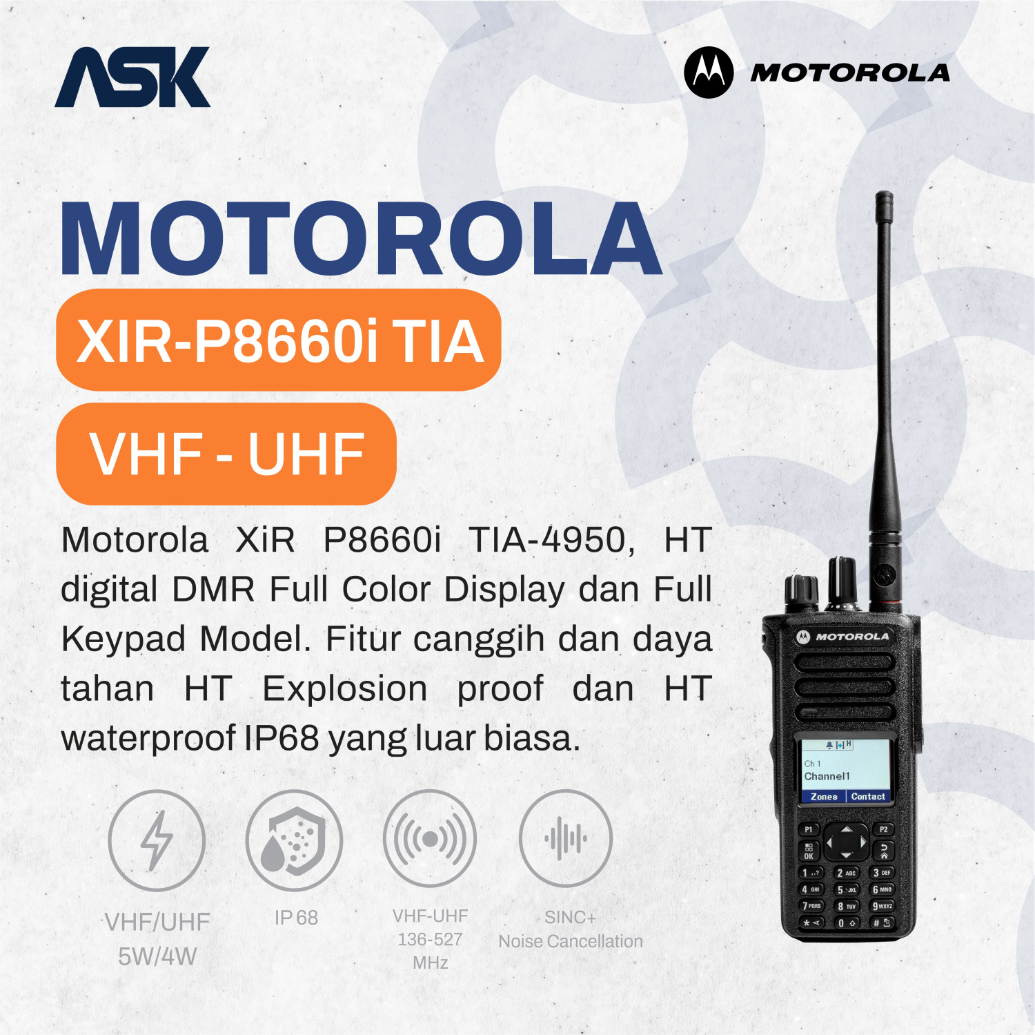 Handy Talky Motorola - XiR-P8660i TIA / HT XIR P8660i TIA VHF/UHF