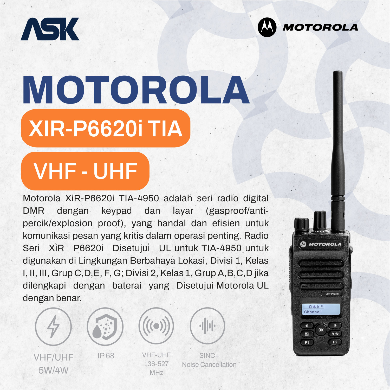 Handy Talky Motorola - XiR-P6620i TIA VHF/UHF