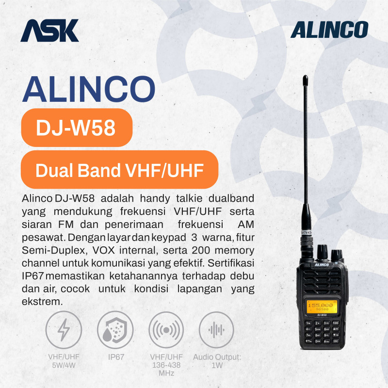 Handy Talky ALINCO - DJ-W58 | Dual 136-174Mhz Dual 400-438Mhz