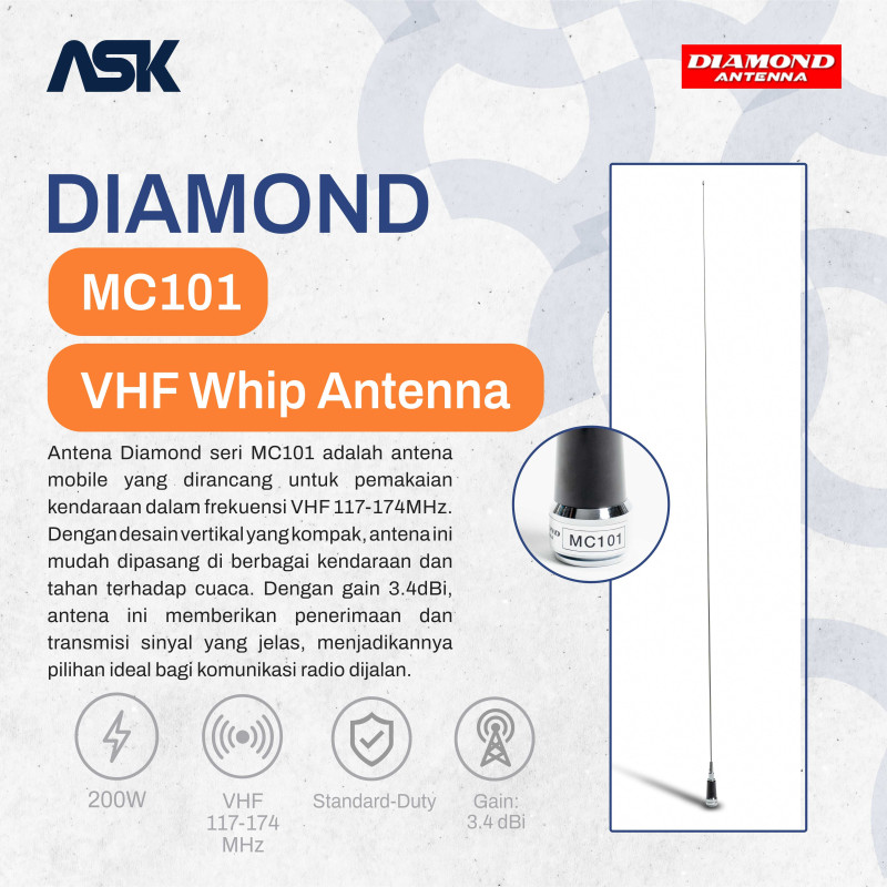Mobile Antenna DIAMOND - M101S | VHF 117-174Mhz