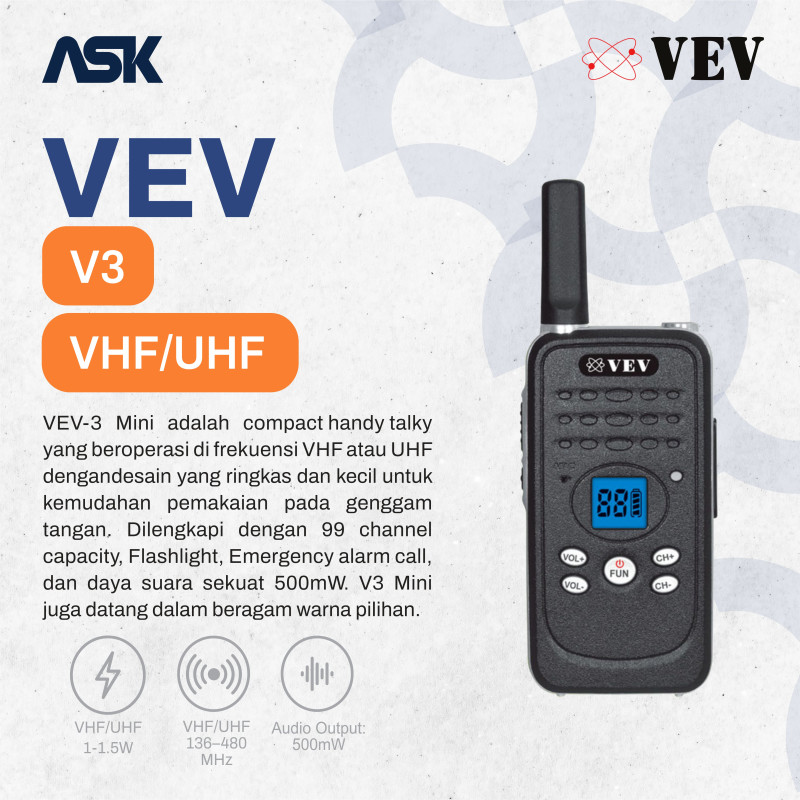 Handy Talky V3 Mini VEV / HT V 3 Mini Single Band