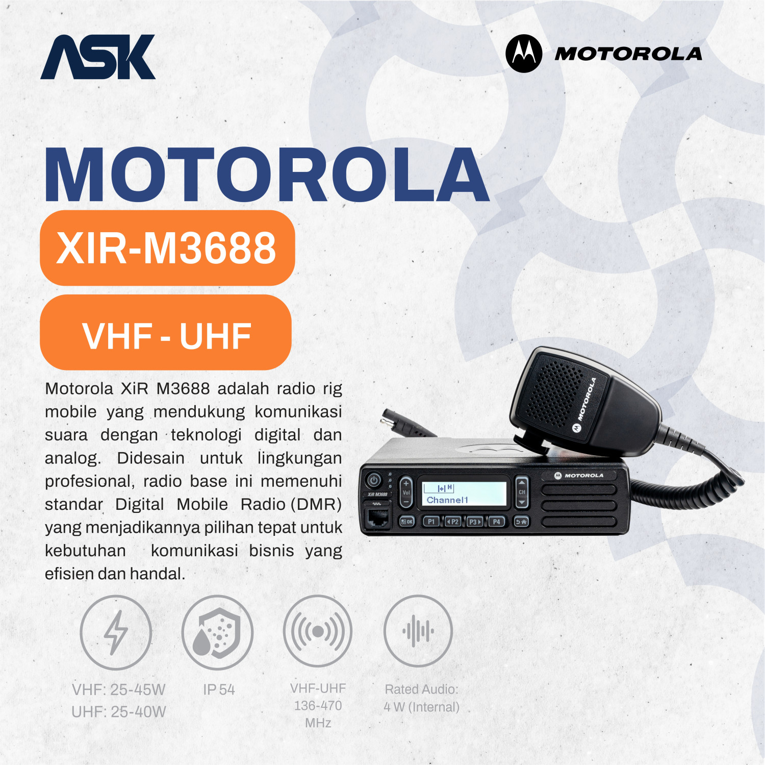 Mobile Radio Motorola - XiR-M3688 VHF/UHF