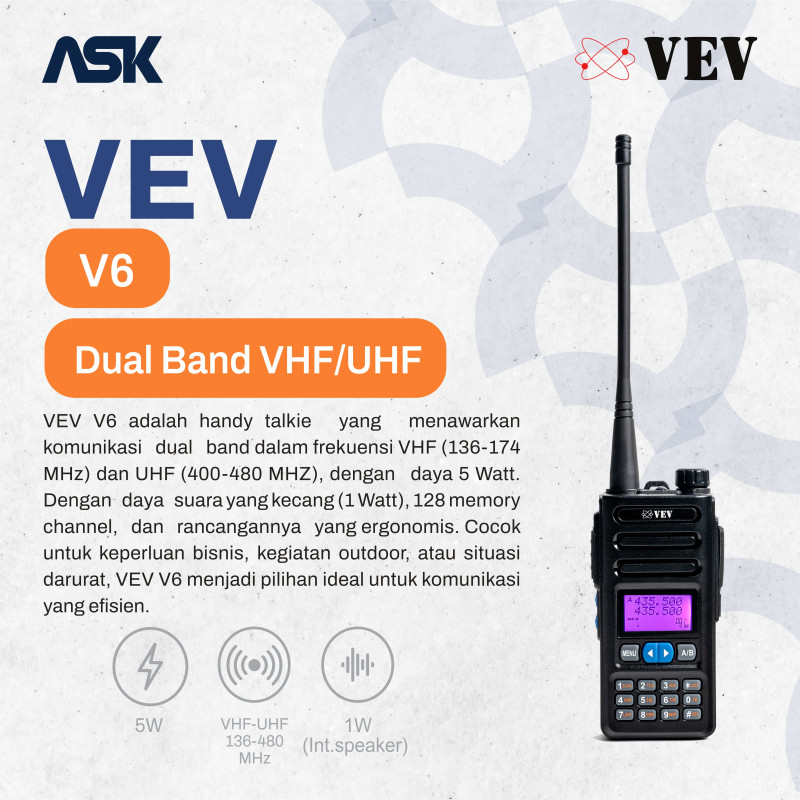Handy TalkyVEV -  V6 | Dual  VHF 136-174MHz UHF 350-400Mhz