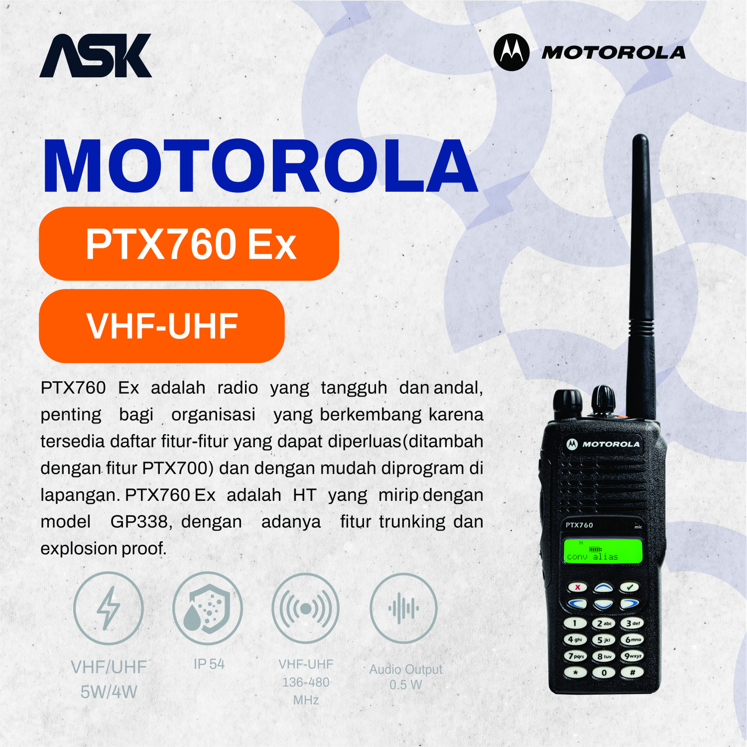 Handy Talky Motorola - PTX760 Ex | UHF 403-470MHz