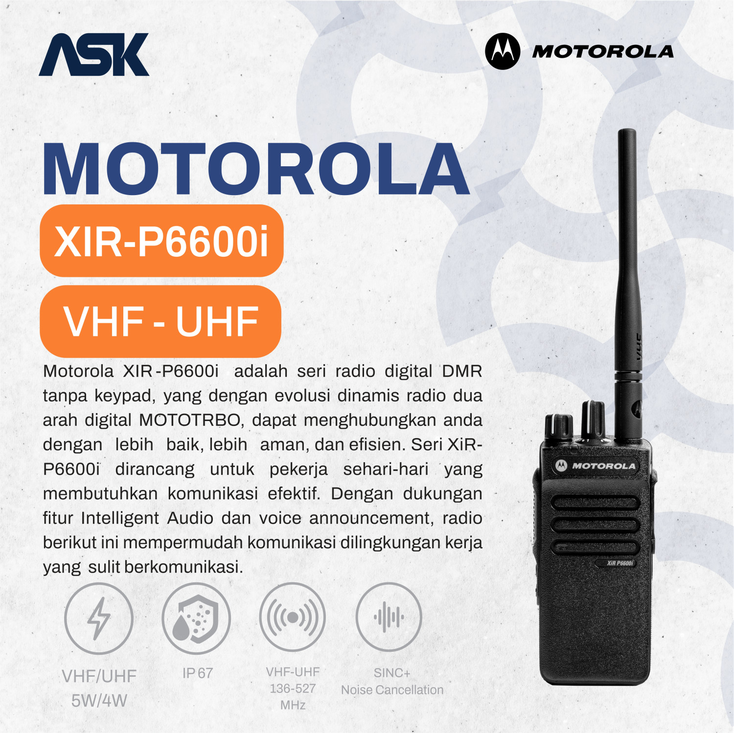 Handy Talky Motorola - XiR-P6600i VHF/UHF
