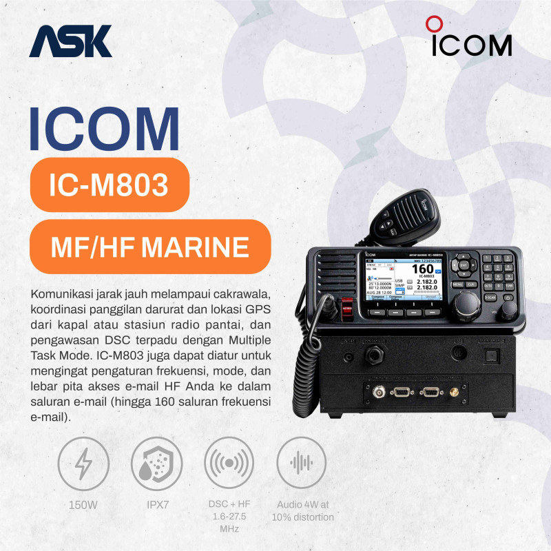 SSB ICOM - M803 Marine | GPS MF/HF 500 kHz to 29.9999 MHz