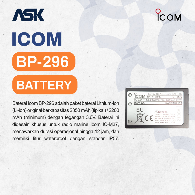 Battery Handy Talky BP-296 ICOM / Baterai HT BP296 ICOM