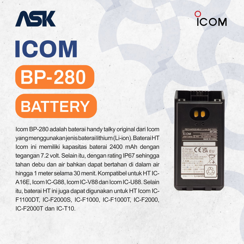 Battery Handy Talky BP-280 ICOM / Baterai HT BP280 ICOM