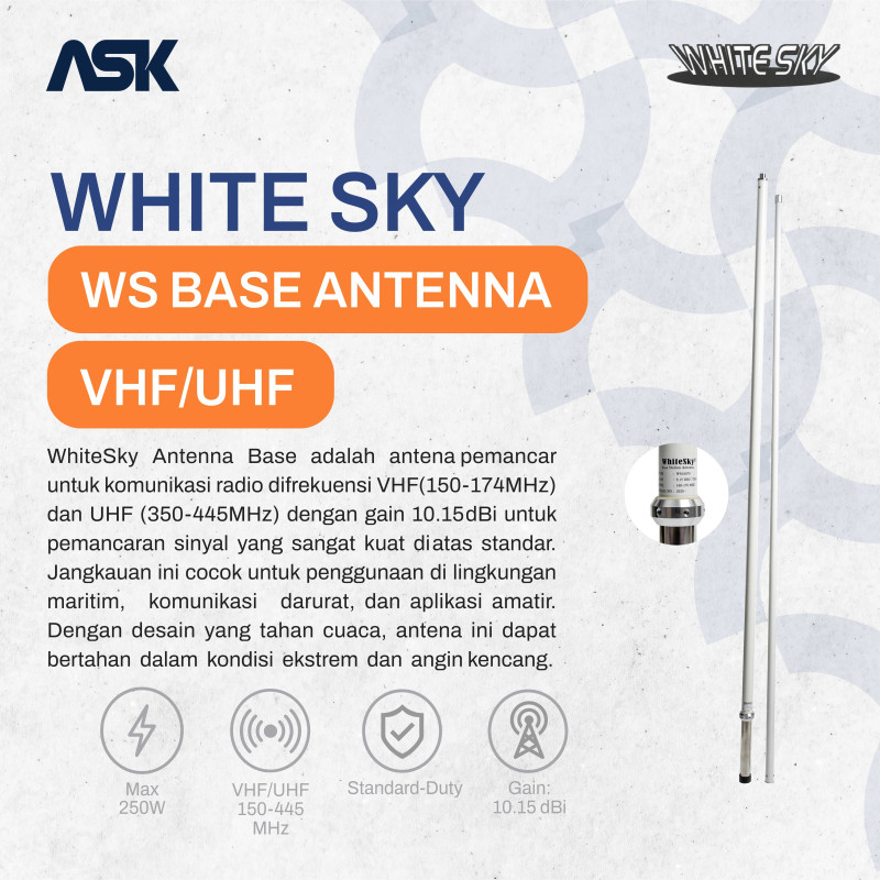 Base Station Antena WHITESKY -  10,15dBi | UHF 450-470Mhz