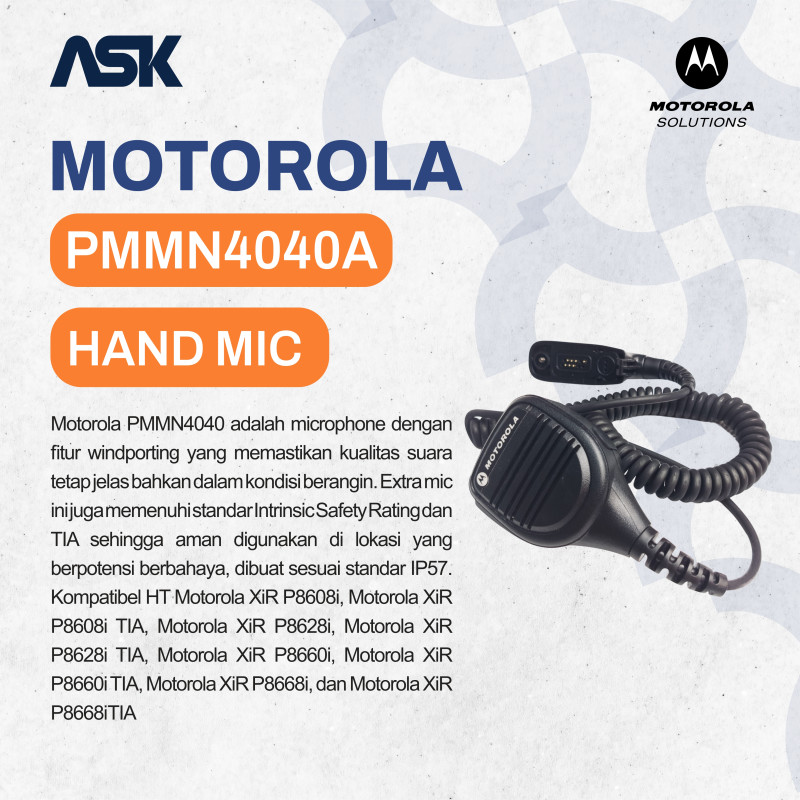 HandMic Handy Talky PMMN4040A MOTOROLA / Extra Mic HT PMMN 4040A MOTOROLA