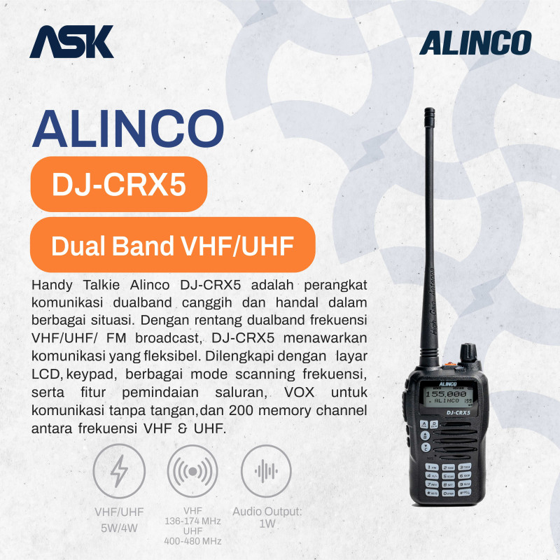 Handy Talky ALINCO - DJ-CRX5 | Dual  VHF 136-174 Mhz UHF 400-480MHz
