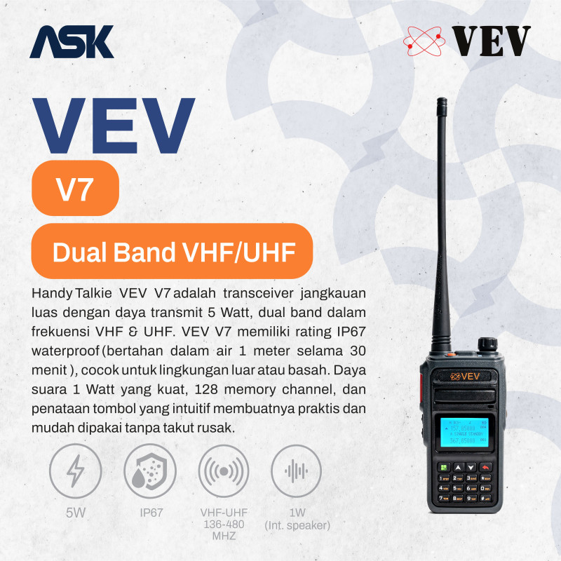 Handy Talky VEV - V7 | Dual  VHF 136-174MHz UHF 350-400Mhz
